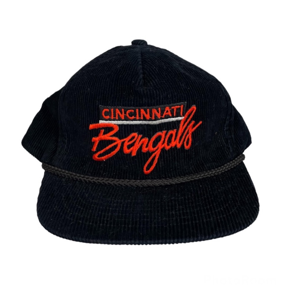 Vtg Cincinnati Bengals Black Corduroy Rope Hat Snapback Sports Hat One Size - Picture 2 of 7